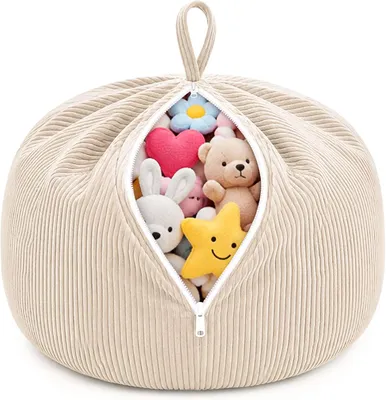 Produktbild von Aufbewahrungsbeutel für Plüschtiere – Kuscheltiere – Sitzsäcke für Spielzeug und Kleidung, beige – 85 x 85 x 50 cm