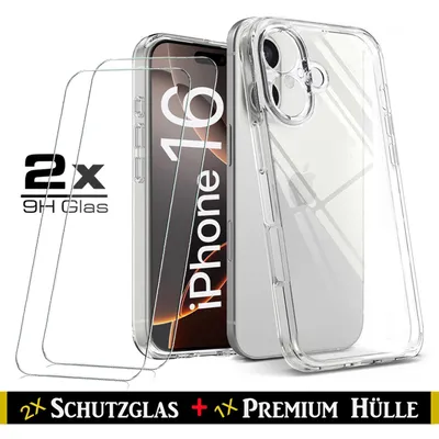 Produktbild von Für iPhone 16 ( 6.1" ) Transparent Silikon Handy Schutz Hülle + 2 Stück Panzerglas 9H , HD Schutzglas