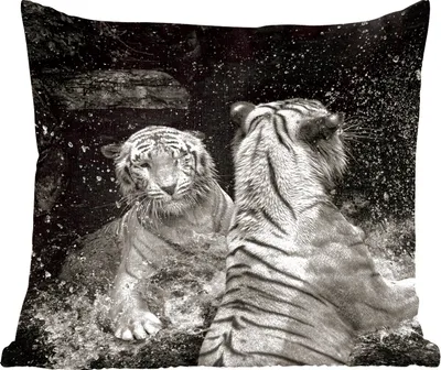 Produktbild von MuchoWow® Zierkissen Sofakissen Wohnzimmer Dekokissen 40x40 cm Tiger - Wasser - Wild - Foto Kissen - Schlafzimmer Dekoration
