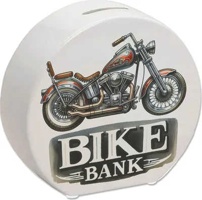 Produktbild von Retro Chopper Motorrad Spardose mit Spruch Bike Bank