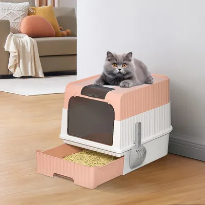 Produktbild von Katzentoilette mit Deckel, Katzenklo Groß,Geruchlose Katzentoilette mit Kapuze, mit Streuschaufel 49x37x35cm Rosa