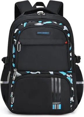 Image de Sac à dos léger pour garçon, sac à dos ergonomique pour l'école ou les voyages, imperméable, noir et bleu