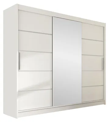 Produktbild von MIRJAN24 Großer Schwebetürenschrank Aston VI mit drei Türen, Kleiderschrank mit Kleiderstange, Frontspiegel (Farbe: Weiß / Spiegel, ohne Beleuchtung)