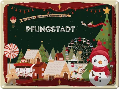 Produktbild von vianmo Blechschild 30x40 cm Weihnachten Grüße PFUNGSTADT Abenteuer Reisen Urlaub