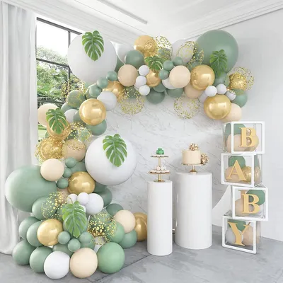 Immagine prodotto di Ghirlande di palloncini verdi, 115 palloncini con foglie, ideali per decorazioni di feste per bambini, matrimoni e compleanni