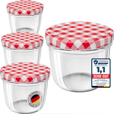 Einmachgläser 12er-Set, 230 ml, rot kariert, To 82 Deckel