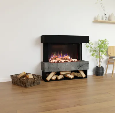 Produktbild von Glow Fire Elektrokamin 'PR5' | LED Standkamin in Schwarz/ Marmor mit Heizung (1500 W) | HxBxT: 111x102x35 cm