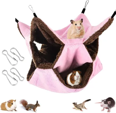 Productafbeelding van Kleine Dieren Hangmat - Dierenkooi Mandje - Warm & Comfortabel - Drielaags Ontwerp - 30 x 30 cm - Roze