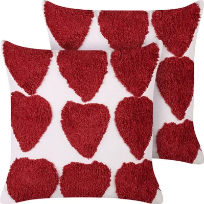 Zdjęcie produktu dla BELIANI 2 poduszki biało-czerwone bawełniane 45 x 45 cm wypełnieniem tuftowane kwadratowe ozdobne akcesoria salon sypialnia