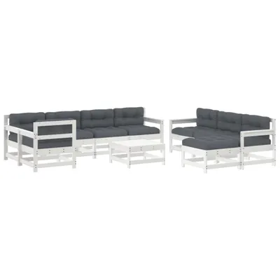 Produktbild von 10-tlg. Garten-Lounge-Set mit Kissen Weiß Massivholz