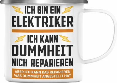Produktbild von Trendation - Elektriker Emaille Tasse Spruch Männer Geschenk Lustig Gadget Geschenke Kaffeebecher Emaille Emaille Tasse (Silber)