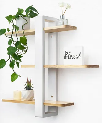 Produktbild von Schwebende Regale – 3 Ebenen – 51 cm – Wandregal aus Holz – Weiß – Für Wohnzimmer/Schlafzimmer