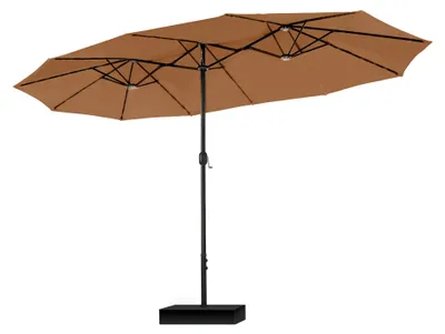 Image de Parasol rectangulaire 450 x 270 cm avec pied, grand parasol résistant au vent avec protection UV et manivelle, pour terrasse et jardin, marron