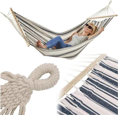 Obrázek produktu pro Houpací síť s rozpěrnou tyčí 220 × 160 cm, zahradní hamaka