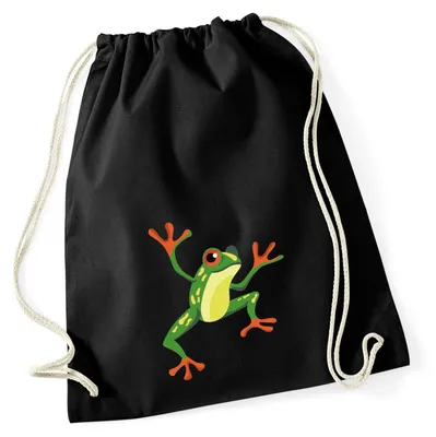 Produktbild von Huuraa Turnbeutel Frosch Comic 12 Liter Black Baumwolle Rucksack Geschenkidee