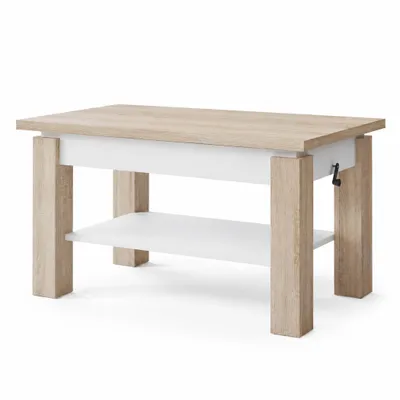 Produktbild von ASTRA Couchtisch ausziehbar & höhenverstellbar 110–150 × 68 cm – Sonoma Eiche + Weiß