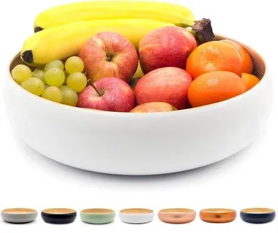 Productafbeelding van Famanu grote bamboe schaal, 30 cm – handgemaakt, geschikt als fruitschaal, saladeschaal of broodmand (wit)