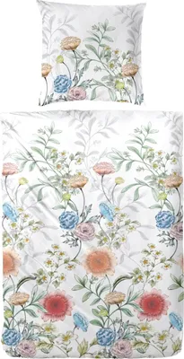 Produktbild von Primera Mako-Satin Bettwäsche 135x200 Blumen Blüten weiß koralle blau 243211-02