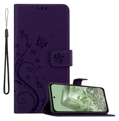 Image de Cadorabo Housse pour Google Pixel 8A Housse en FLORAL LILAIS FONCÉ Housse de protection au design floral avec fermeture magnétique, fonction de rangement et emplacements pour cartes Book Case Cover