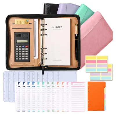 Produktbild von Budget Planner Deutsch, Kunstleder A6 Budget Binder mit Cash Umschläge Rechner, Geld Organizer für Geldsparen (Schwarz), Haushaltsbudget Planer