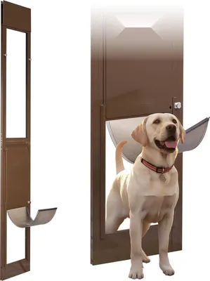 Immagine prodotto di Porta per cani Porta per animali domestici per porte scorrevoli in vetro - Inserto per porte scorrevoli regolabile in altezza - Altezza 192,7-204 cm - Telaio in alluminio - Serratura di sicurezza - Sportello 26 x 41,3 cm - Marrone