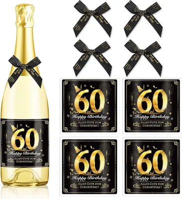 Produktbild von 4 Flaschenetiketten 60. Geburtstag Schleife Windlicht Tischdeko 60. Geburtstagsgeschenk