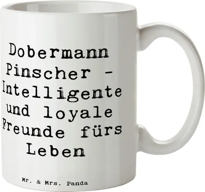 Produktbild von Mr. & Mrs. Panda Kaffeetasse Spruch Dobermann Pinscher Freund - Weiß - Geschenk, Hunderasse, Becher, Wachhund, intelligente Hunde, Hunderassen Eigenschaften, Teetasse