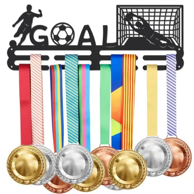 Produktbild von Fußball Medaillehalter - Personalisierte Medaillenanzeige - Für 40 Medaillen - Metallhalter - Für Fußballer - Geschenk für Sohn oder...