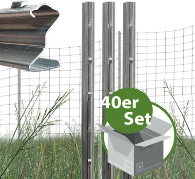 Produktbild von Z-Profil Zaunpfosten 150 cm feuerverzinkt 40x Zaunpfähle 1,5 mm Stärke gestanzte Haken Forstprofil