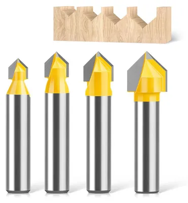 Produktbild von V-Nutfräser 4 Stück, 8 mm Schaft, 90 Grad, Holzbearbeitung