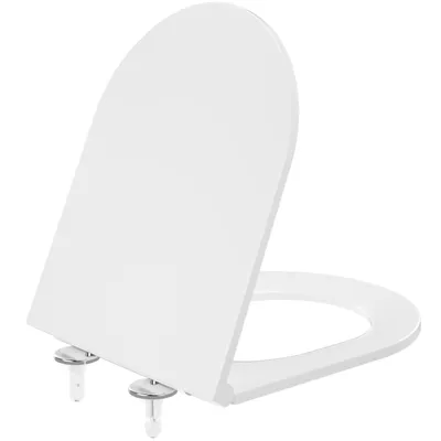 Produktbild von WC-Sitz D Form 43 x 36 cm Weiß Duroplast Toilettendeckel mit Absenkautomatik und Schnellbefestigung Heavy Duty 175kg Klobrille Antibakteriell