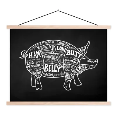 Produktbild von MuchoWow® Textilposter Schwein - Küche - Fleisch 40x30 cm mit holzfarbenen Rahmen - Bilder