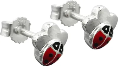 Produktbild von Ohrstecker Marienkäfer mit Kleeblatt 925 Silber Glückszeichen Kinder Ohrschmuck