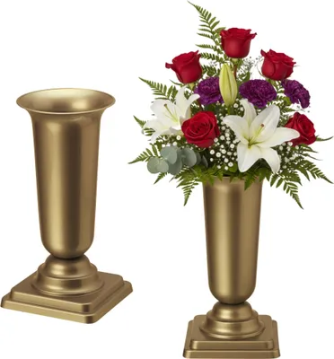 Produktbild von Grabvasen mit Sockel zum Hinstellen 2er Set 40 cm, gold