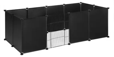 Produktbild von Hauskatzen- und Kaninchenhäuschen - stilvoll und robust - mit Tür - Kunststoff und Metall - für Haustiere - schwarz - 142x72x46 cm