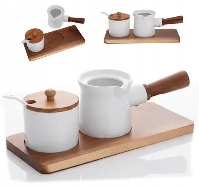Zdjęcie produktu dla Zestaw cukiernica mlecznik łyżeczka porcelana pojemnik na cukier mleko