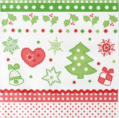 Produktbild von Sovie HORECA Weihnachtsserviette Christmas in Rot-Grün aus Tissue Deluxe®, 4-lagig, 40 x 40 cm, 50 Stück