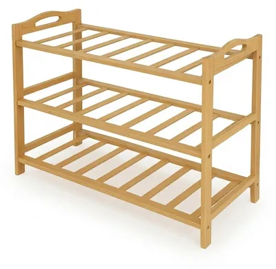 Produktbild von Relaxdays Schuhregal, HxBxT: 48 x 70 x 25 cm, Bambus, 3 Ebenen, für 9 Paar Schuhe, Schuhständer mit Gitterablagen, natur