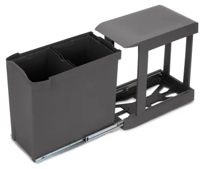 Produktbild von Emuca Recyclingbehälter für Küche, 2x14 Liter, Unterseitigbefestigung und automatische Extraktion, Stahl und Kunststoff, Anthrazitgrau