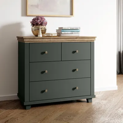 Produktbild von Masseno Kommode EVOLETTA 90 cm Sideboard mit 4 Schubladen für Wohnzimmer Schlafzimmer Modern 90x42x81 cm Grün / Grün