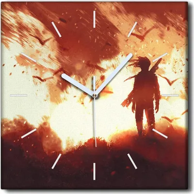 Produktbild von Coloray Uhr auf Leinwand 30x30 cm Wand Uhr Dekoration Wohnzimmer Segeltuch weiße Zeiger -Mannwaffenfeuer