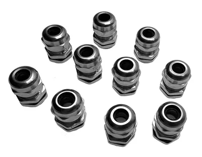 Produktbild von 10 Stück Kabelverschraubung mit Gegenmutter vernickelt aus Messing METRISCH M16