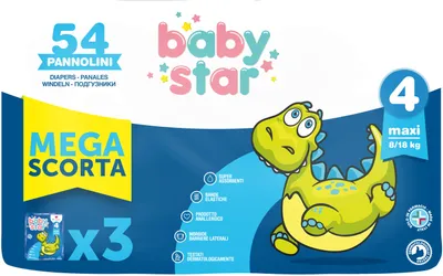 Immagine prodotto di Pannolino Babystar Megascorta Taglia 4 54 Pezzi