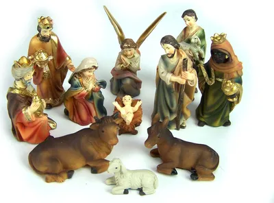 Produktbild von Krippenfiguren Set 11 Teile, Polyresin, 9 cm, Markuskrippe, mit Krippentieren