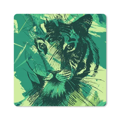 Produktbild von MuchoWow® Mauspad Mousepad Tiger - Kopf - Grün 30x30 cm - Mousepads - Maus Mat - Pad - Mausunterlage - Gaming