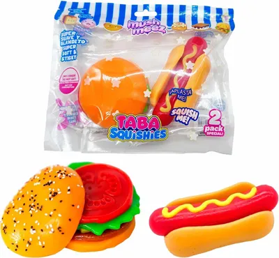 Productafbeelding van Mushmeez Antistressfiguren met hamburger- en hotdogvormen - Elastische en vormbare textuur die weer in vorm brengt