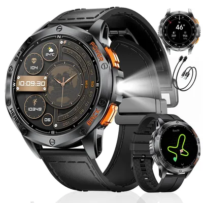 Obrázok produktu pre GPS inteligentné hodinky pre pánov, s barometrom, výškomerom, kompasom, AMOLED displejom, LED baterkou, viac ako 170 športovými režimami, vodotesnosťou 5ATM a funkciou prijímania hovorov cez Bluetooth. Čierna farba, s remienkom