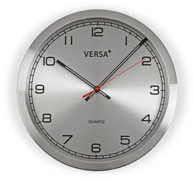 Wanduhr, rund, 30 cm, silber, Kunststoff, weißes Zifferblatt