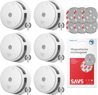 Produktbild von SAVS S10-W Drahtlos vernetzbarer Rauchmelder - 6 Rauchmelder mit Magnetbefestigung - LinkSmart® - 10 Jahre Batterie - Optionales WLAN - Infrarotsensor