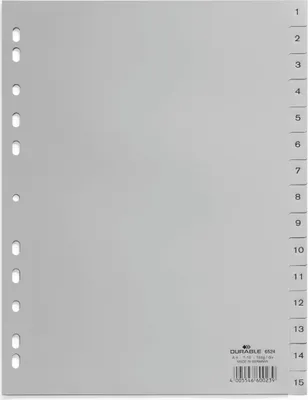 Produktbild von DURABLE Register A4 15-tlg. 1-15 geprägt PP, 652410 grau